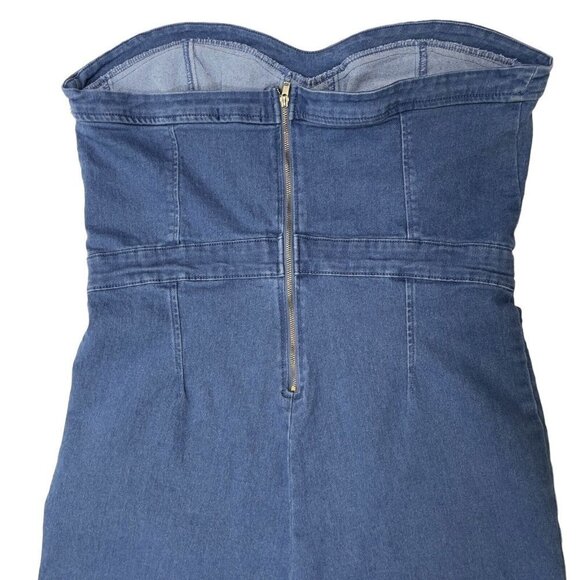 NEW LOOK‎ Women's Strapless Stretch Denim Jumpsuit Large Skinny Ankle Zipper NWT - Picture 9 of 16